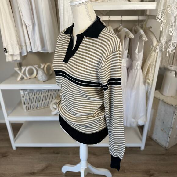 Jordan Christopher Women's Size L Tan Striped Collared Pullover Sweater #3531 - Picture 3 of 9